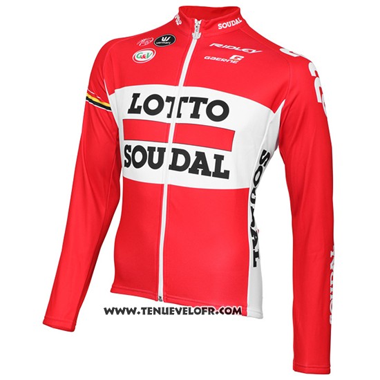 2015 Maillot Ciclismo Lotto Soudal Rouge et Blanc Manches Longues et Cuissard